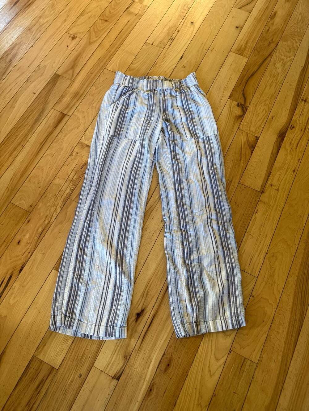 SO Striped Linen Blend Wide Leg Pants Size S Blue White Beach Lounge